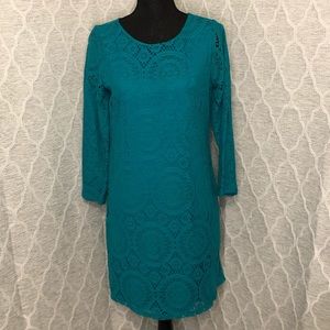 TACERA 3/4" Sleeve Knee Length Dress Green Lace